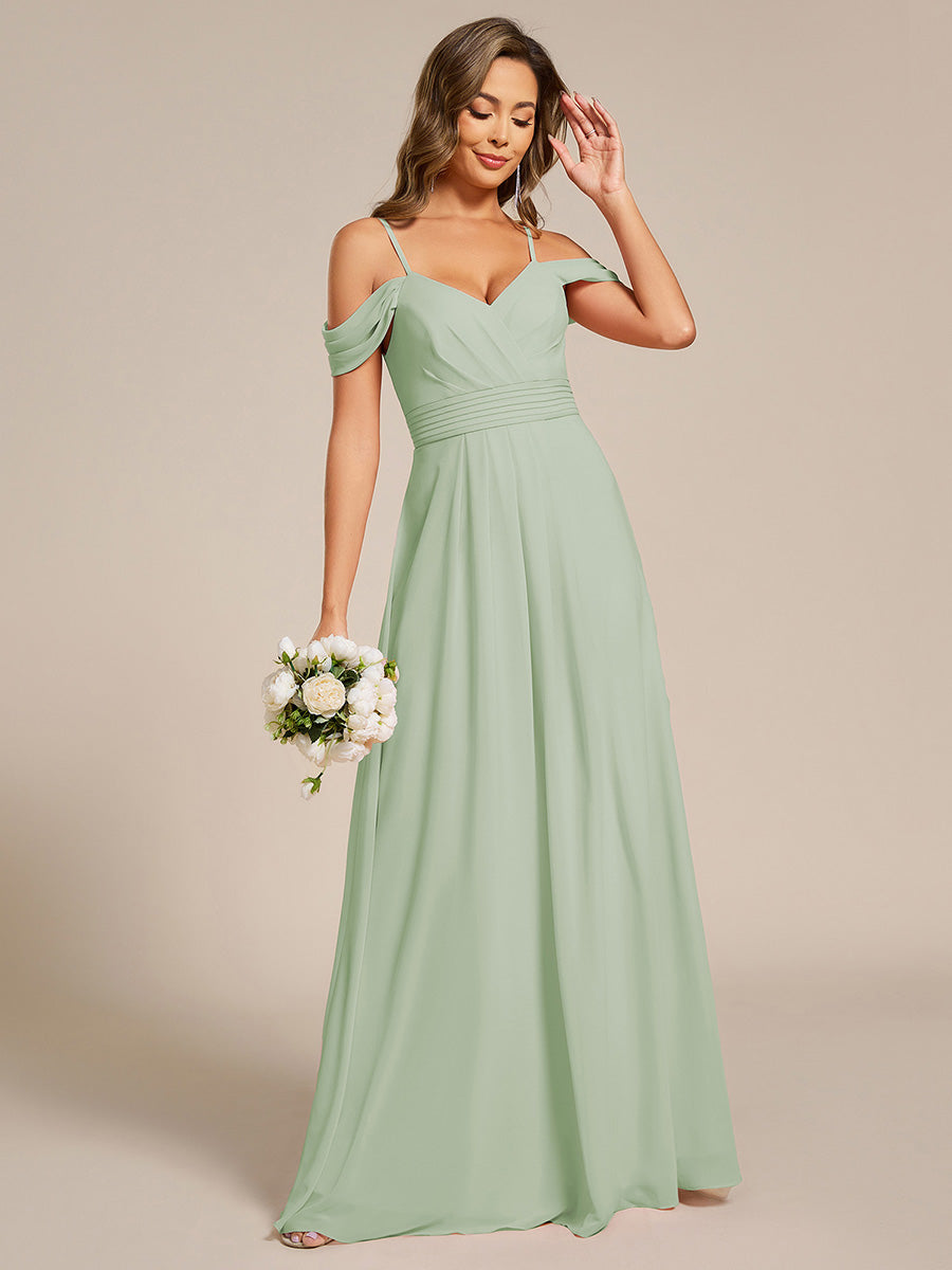 Color=Mint Green | Spaghetti Straps drop-shoulder sleeve Chiffon Bridesmaid Dress-Mint Green 10