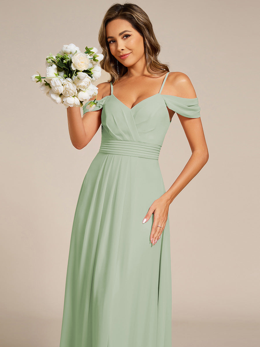 Color=Mint Green | Spaghetti Straps drop-shoulder sleeve Chiffon Bridesmaid Dress-Mint Green 8