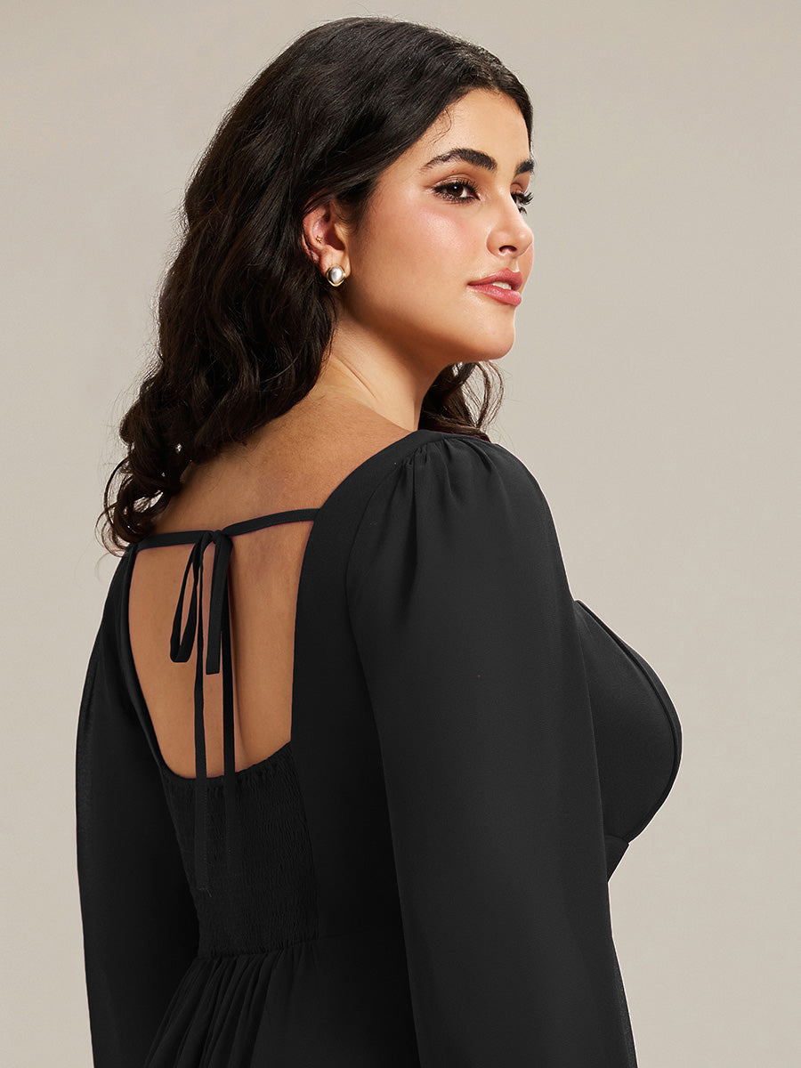 Color=Black | Volume Discounts Long Sleeve Ruched A-Line Maxi Dress with Square Neck | Bridesmaid Dresses-Black 18