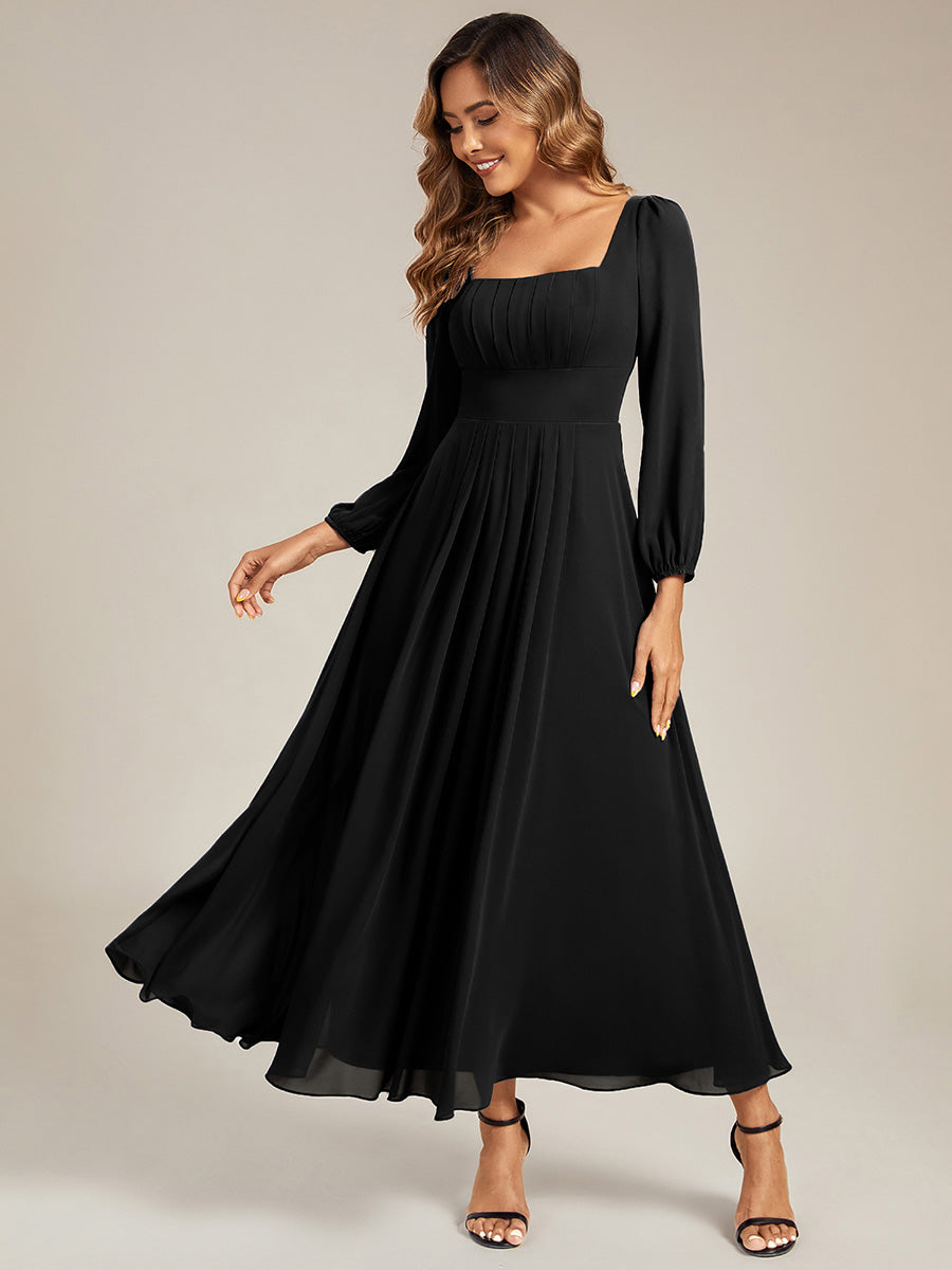Color=Black | Volume Discounts Long Sleeve Ruched A-Line Maxi Dress with Square Neck | Bridesmaid Dresses-Black 11