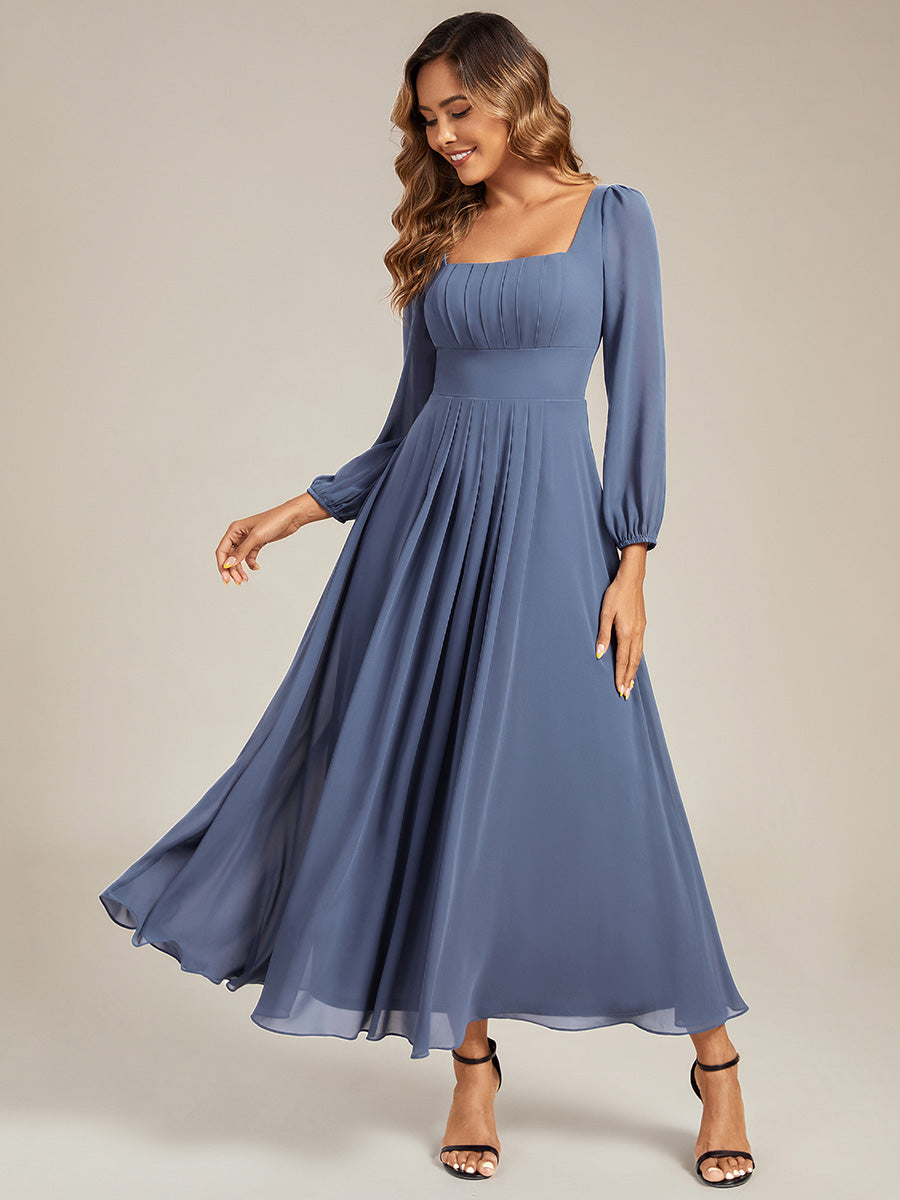 Color=Dusty Blue | Volume Discounts Long Sleeve Ruched A-Line Maxi Dress with Square Neck | Bridesmaid Dresses-Dusty Blue 21