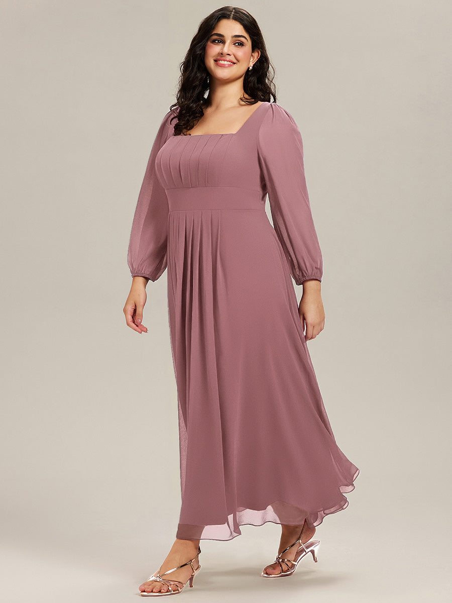 Color=Purple Orchid | Factory Design Long Sleeve Ruched A-Line Maxi Dress with Lantern Sleeves - Bridesmaid Dresses-Purple Orchid 10