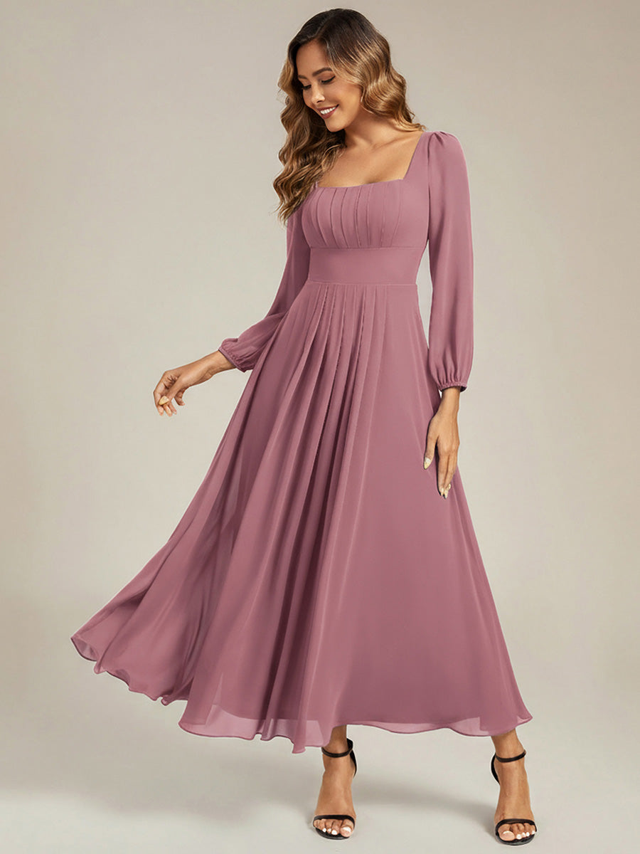 Color=Purple Orchid | Factory Design Long Sleeve Ruched A-Line Maxi Dress with Lantern Sleeves - Bridesmaid Dresses-Purple Orchid 1