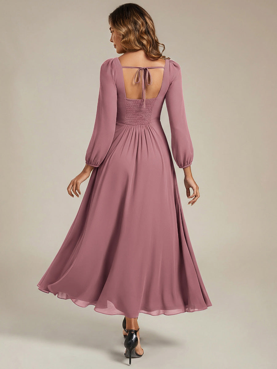 Color=Purple Orchid | Factory Design Long Sleeve Ruched A-Line Maxi Dress with Lantern Sleeves - Bridesmaid Dresses-Purple Orchid 2