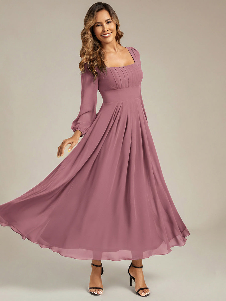 Color=Purple Orchid | Factory Design Long Sleeve Ruched A-Line Maxi Dress with Lantern Sleeves - Bridesmaid Dresses-Purple Orchid 4