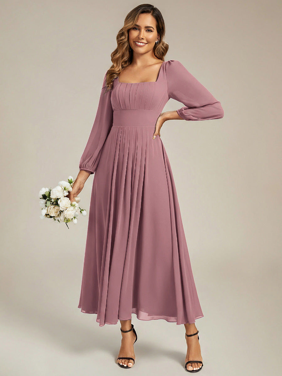Color=Purple Orchid | Factory Design Long Sleeve Ruched A-Line Maxi Dress with Lantern Sleeves - Bridesmaid Dresses-Purple Orchid 5