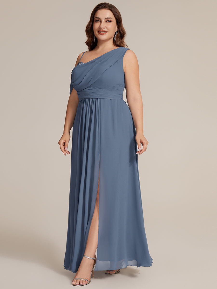 Color=Dusty Blue | B2B-Exclusive Short Sleeve Asymmetrical Sequin A-Line Maxi Bridesmaid Dresses-Dusty Blue 9
