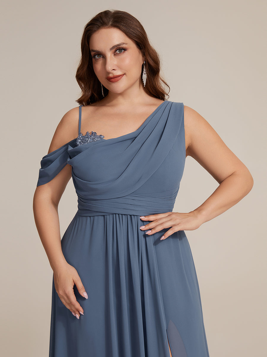 Color=Dusty Blue | B2B-Exclusive Short Sleeve Asymmetrical Sequin A-Line Maxi Bridesmaid Dresses-Dusty Blue 8