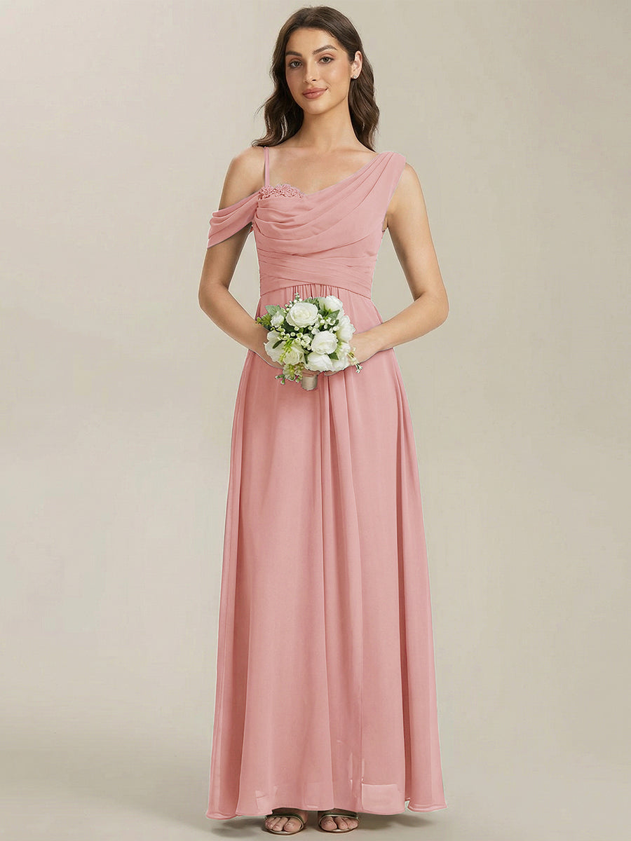 Color=Dusty Rose | Wholesale Short Sleeves Asymmetrical Sequin A-Line Floor Length Bridesmaid Dresses-Dusty Rose 5