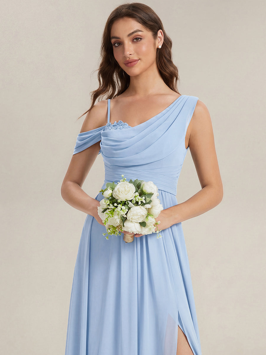 Color=Ice Blue | B2B-Exclusive Short Sleeve Asymmetrical Sequin A-Line Maxi Bridesmaid Dresses-Ice Blue 18