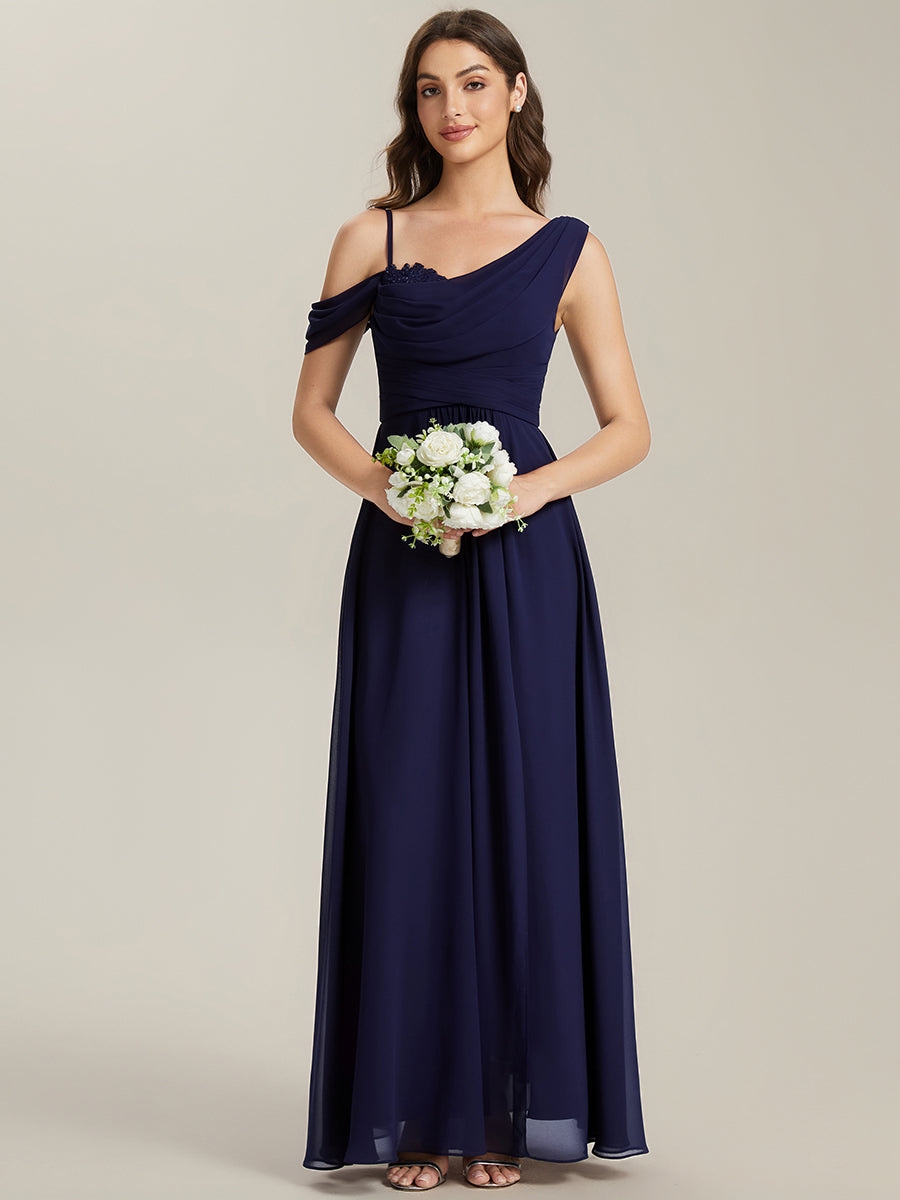 Color=Navy Blue | Wholesale Short Sleeves Asymmetrical Sequin A-Line Floor Length Bridesmaid Dresses-Navy Blue 15