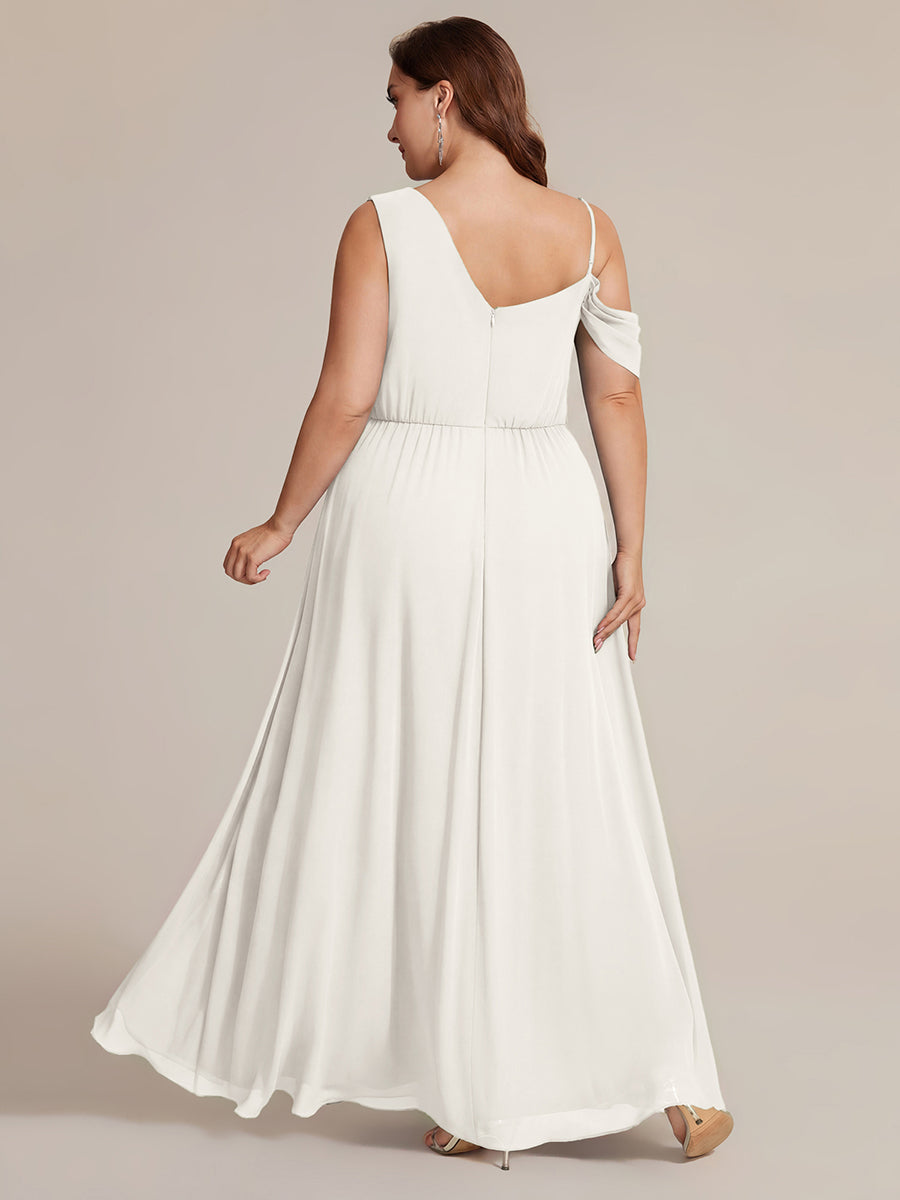 Color=White | B2B-Exclusive Short Sleeve Asymmetrical Sequin A-Line Maxi Bridesmaid Dresses-White 32