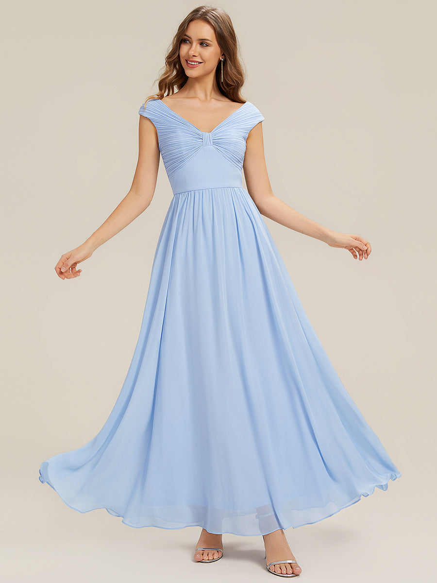 Color=Ice Blue | Commercial Wholesale Sleeveless Off Shoulder Deep V-Neck Pleated A-Line Floor Length Bridesmaid Dresses-Ice Blue 6