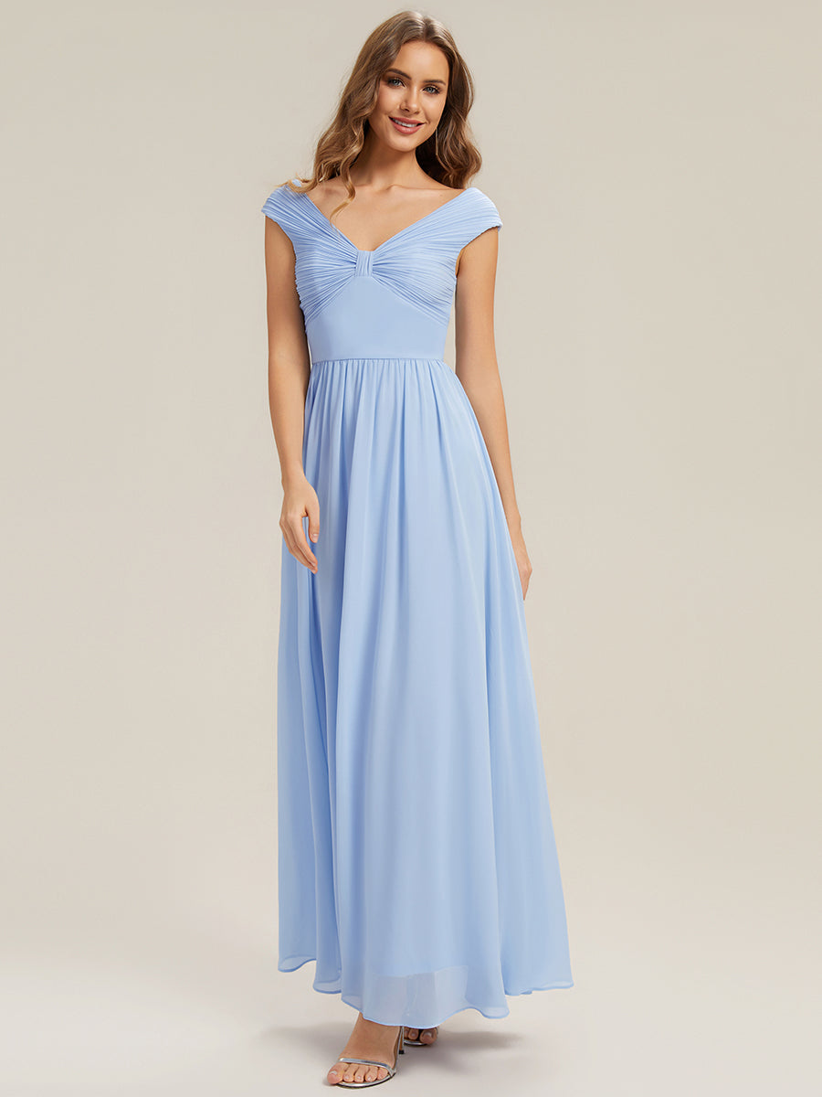 Color=Ice Blue | Commercial Wholesale Sleeveless Off Shoulder Deep V-Neck Pleated A-Line Floor Length Bridesmaid Dresses-Ice Blue 10