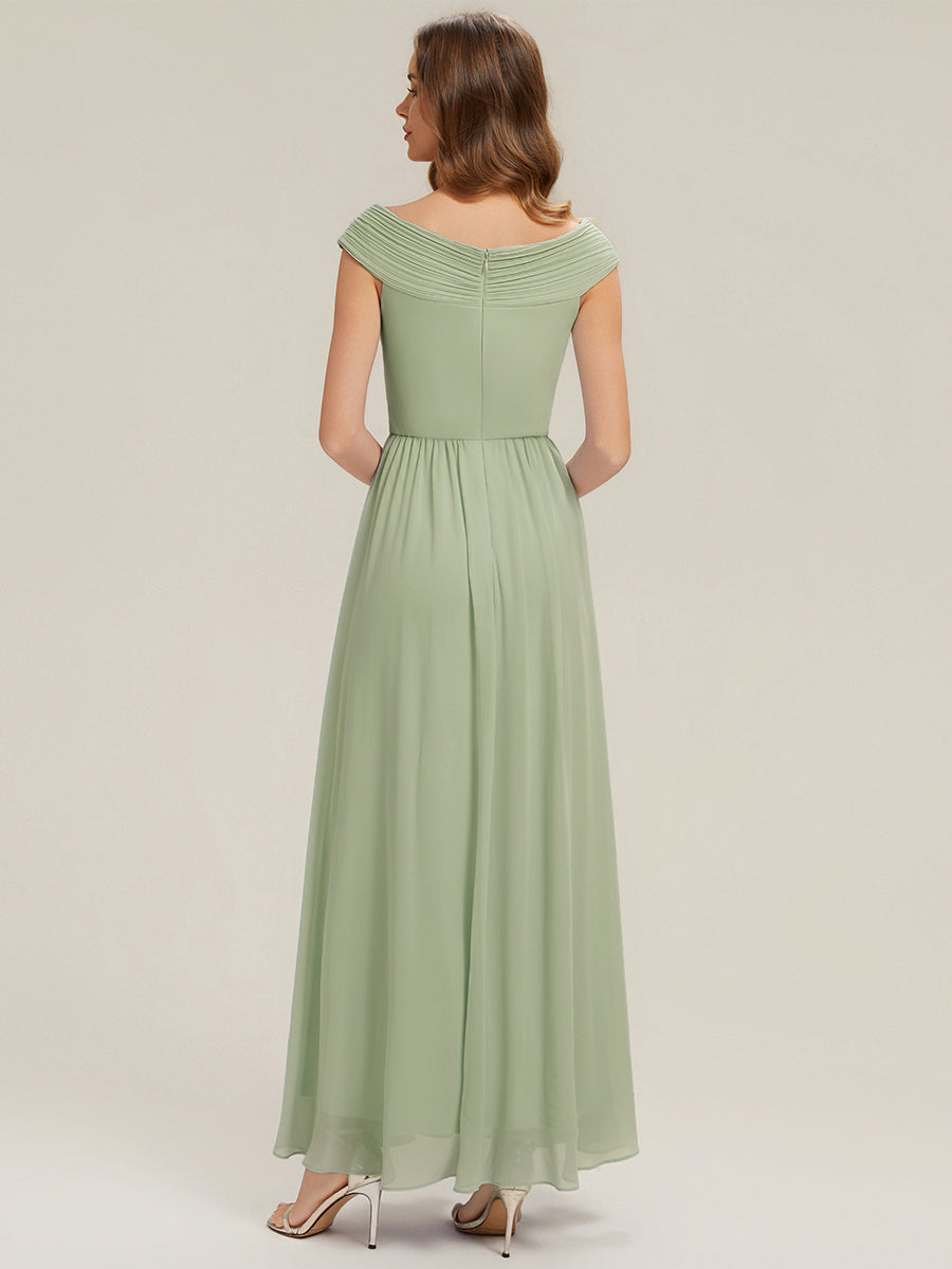 Color=Mint Green | Commercial Wholesale Sleeveless Off Shoulder Deep V-Neck Pleated A-Line Floor Length Bridesmaid Dresses-Mint Green 12