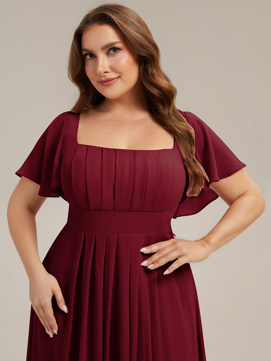 Color=Burgundy | Fast Delivery Short Sleeve Ruffle Backless Ruched A-Line Floor Length Bridesmaid Dresses-Burgundy 8