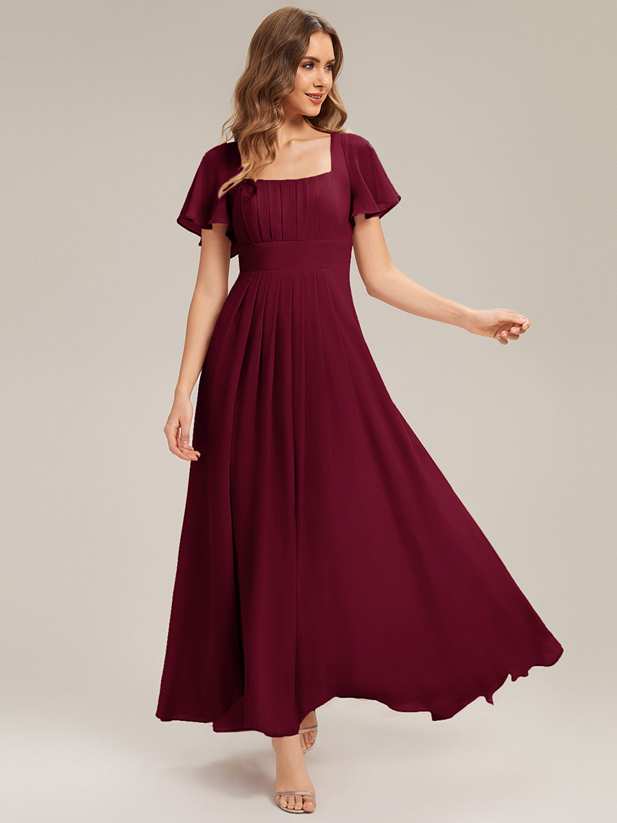 Color=Burgundy | Fast Delivery Short Sleeve Ruffle Backless Ruched A-Line Floor Length Bridesmaid Dresses-Burgundy 1