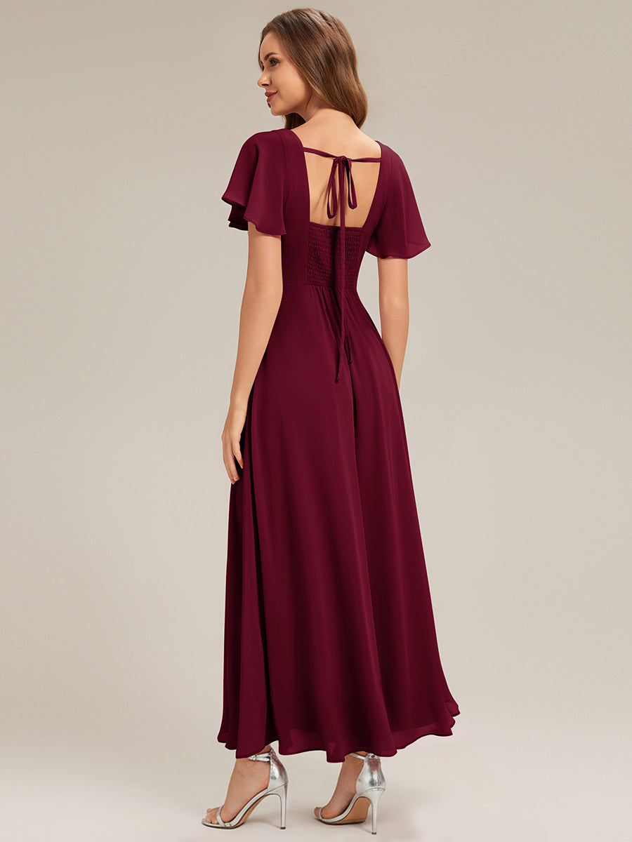 Color=Burgundy | Fast Delivery Short Sleeve Ruffle Backless Ruched A-Line Floor Length Bridesmaid Dresses-Burgundy 2