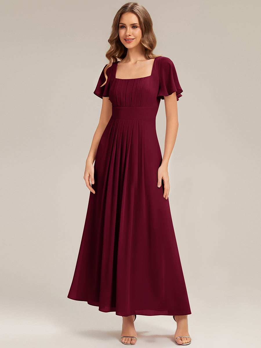 Color=Burgundy | Fast Delivery Short Sleeve Ruffle Backless Ruched A-Line Floor Length Bridesmaid Dresses-Burgundy 5