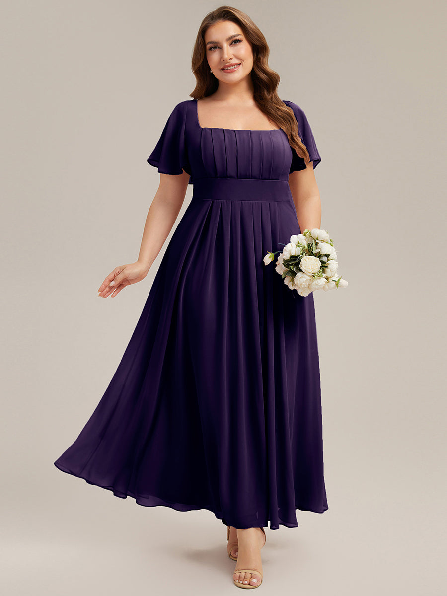 Color=Dark Purple | Factory Design Short Sleeve Ruffle Backless Ruched A-Line Maxi Bridesmaid Dresses-Dark Purple 6