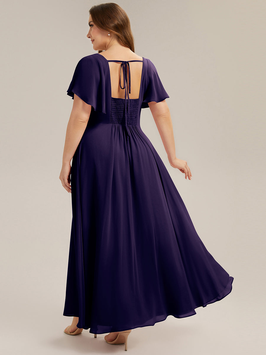Color=Dark Purple | Factory Design Short Sleeve Ruffle Backless Ruched A-Line Maxi Bridesmaid Dresses-Dark Purple 7