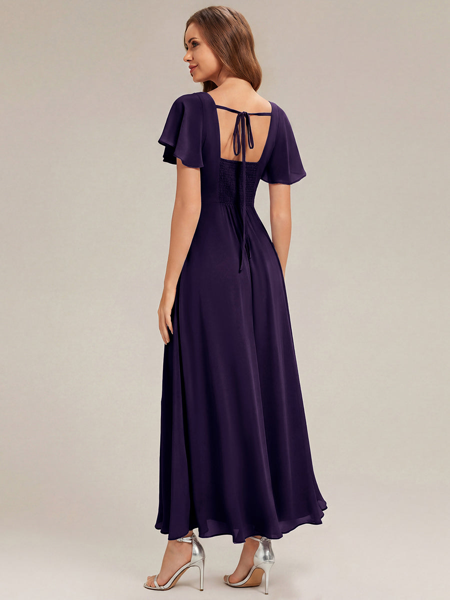 Color=Dark Purple | Factory Design Short Sleeve Ruffle Backless Ruched A-Line Maxi Bridesmaid Dresses-Dark Purple 2