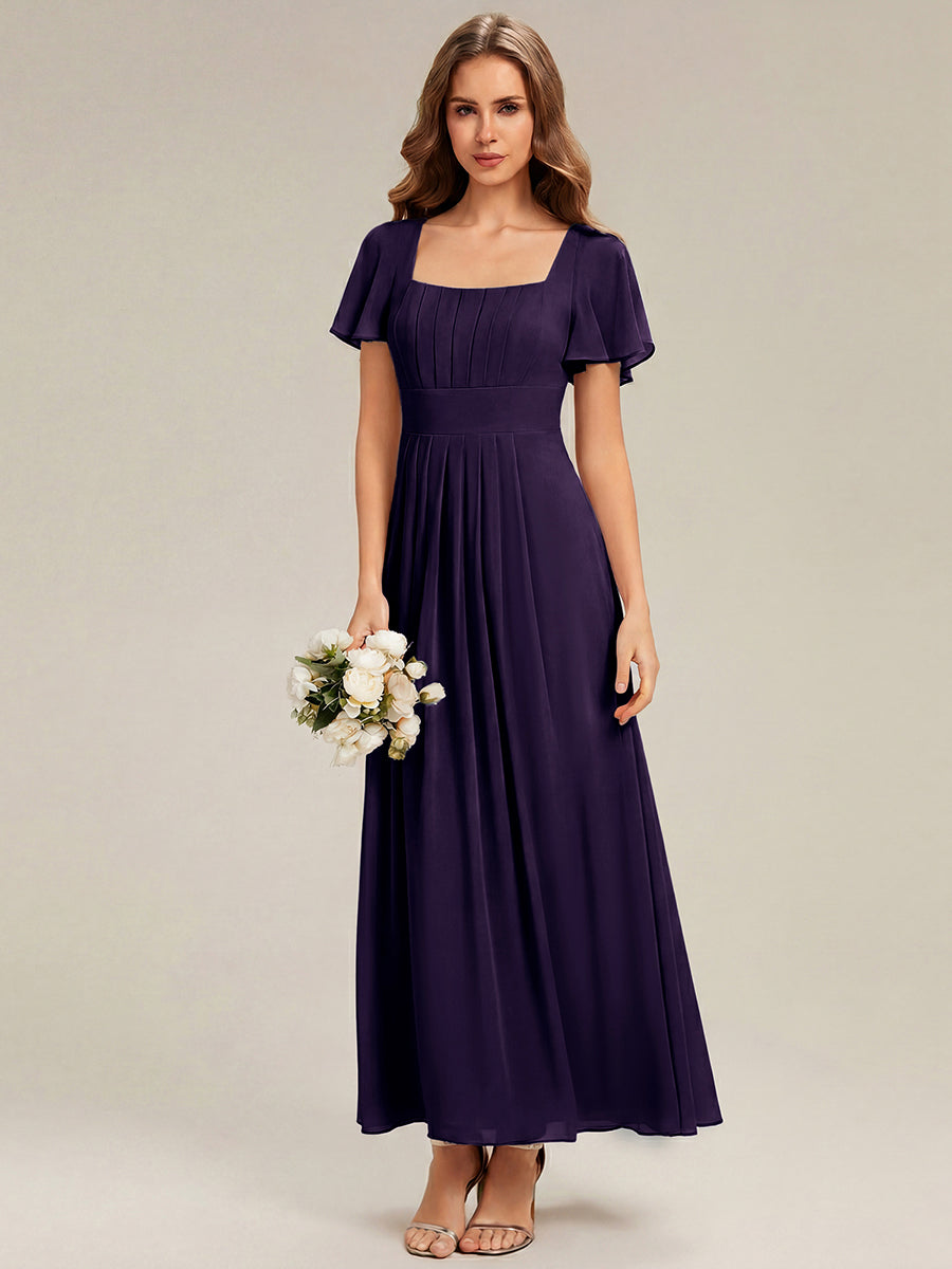 Color=Dark Purple | Factory Design Short Sleeve Ruffle Backless Ruched A-Line Maxi Bridesmaid Dresses-Dark Purple 5