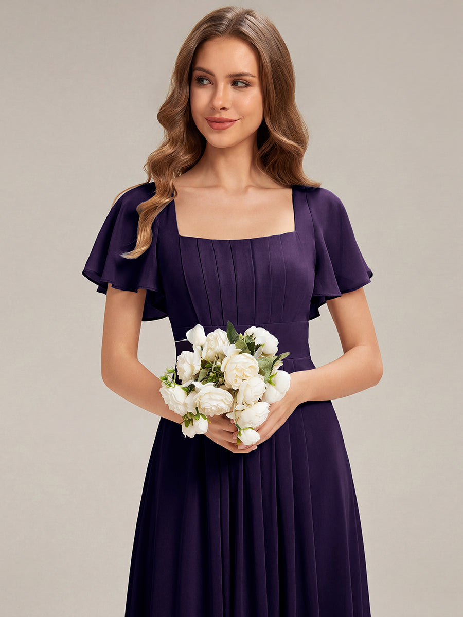 Color=Dark Purple | Factory Design Short Sleeve Ruffle Backless Ruched A-Line Maxi Bridesmaid Dresses-Dark Purple 3
