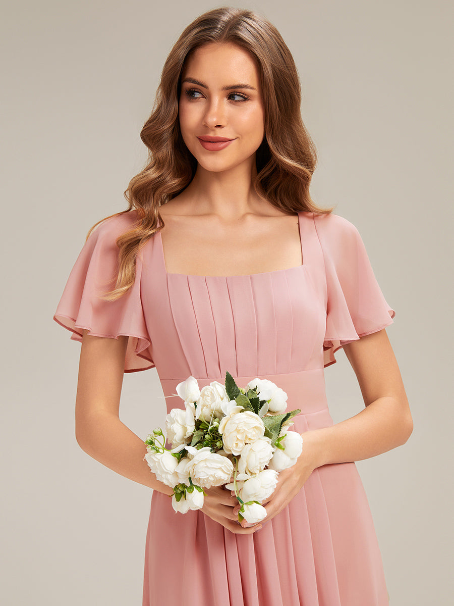Color=Dusty Rose | Fast Delivery Short Sleeve Ruffle Backless Ruched A-Line Floor Length Bridesmaid Dresses-Dusty Rose 13