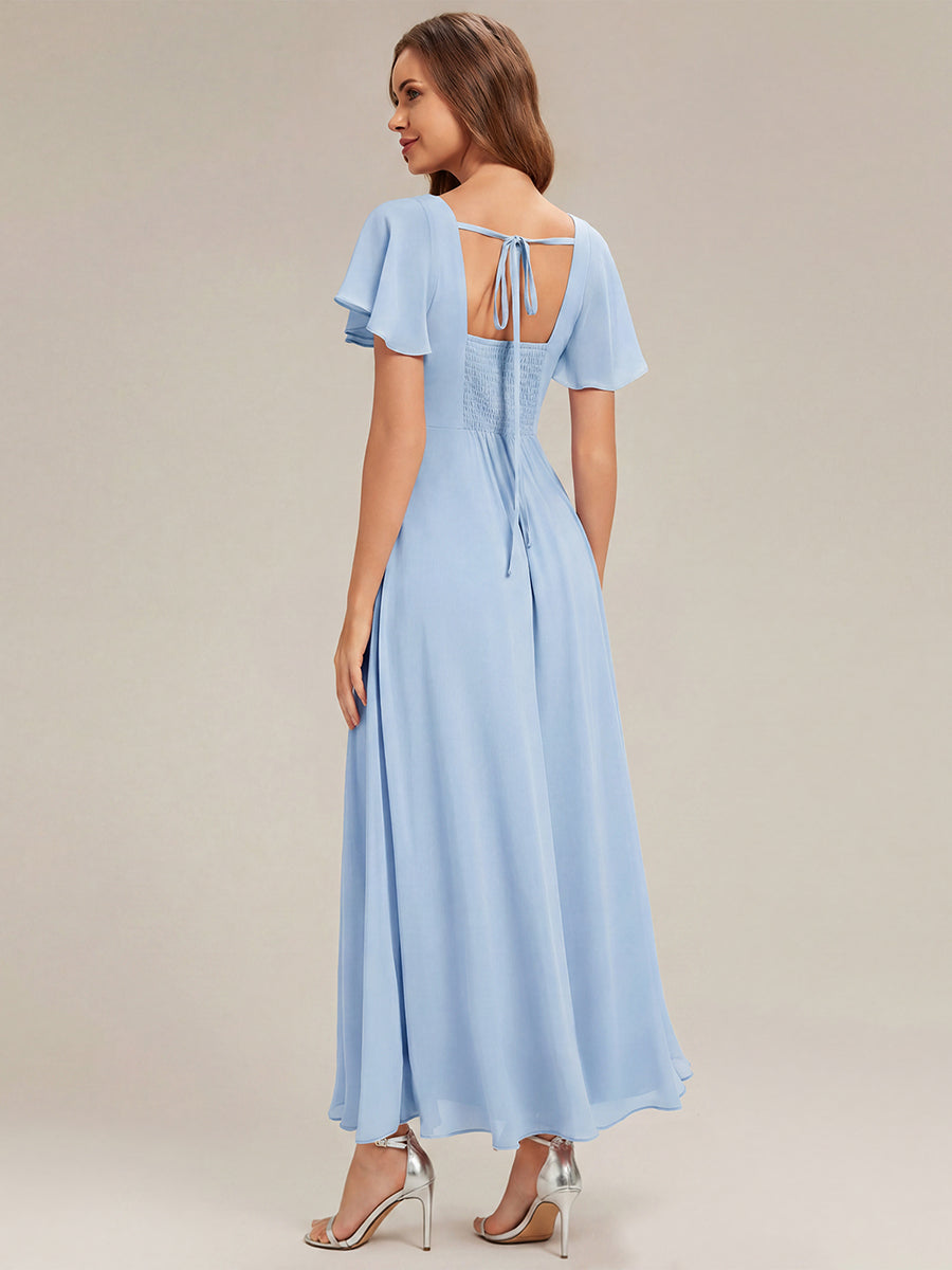 Color=Ice Blue | Fast Delivery Short Sleeve Ruffle Backless Ruched A-Line Floor Length Bridesmaid Dresses-Ice Blue 2