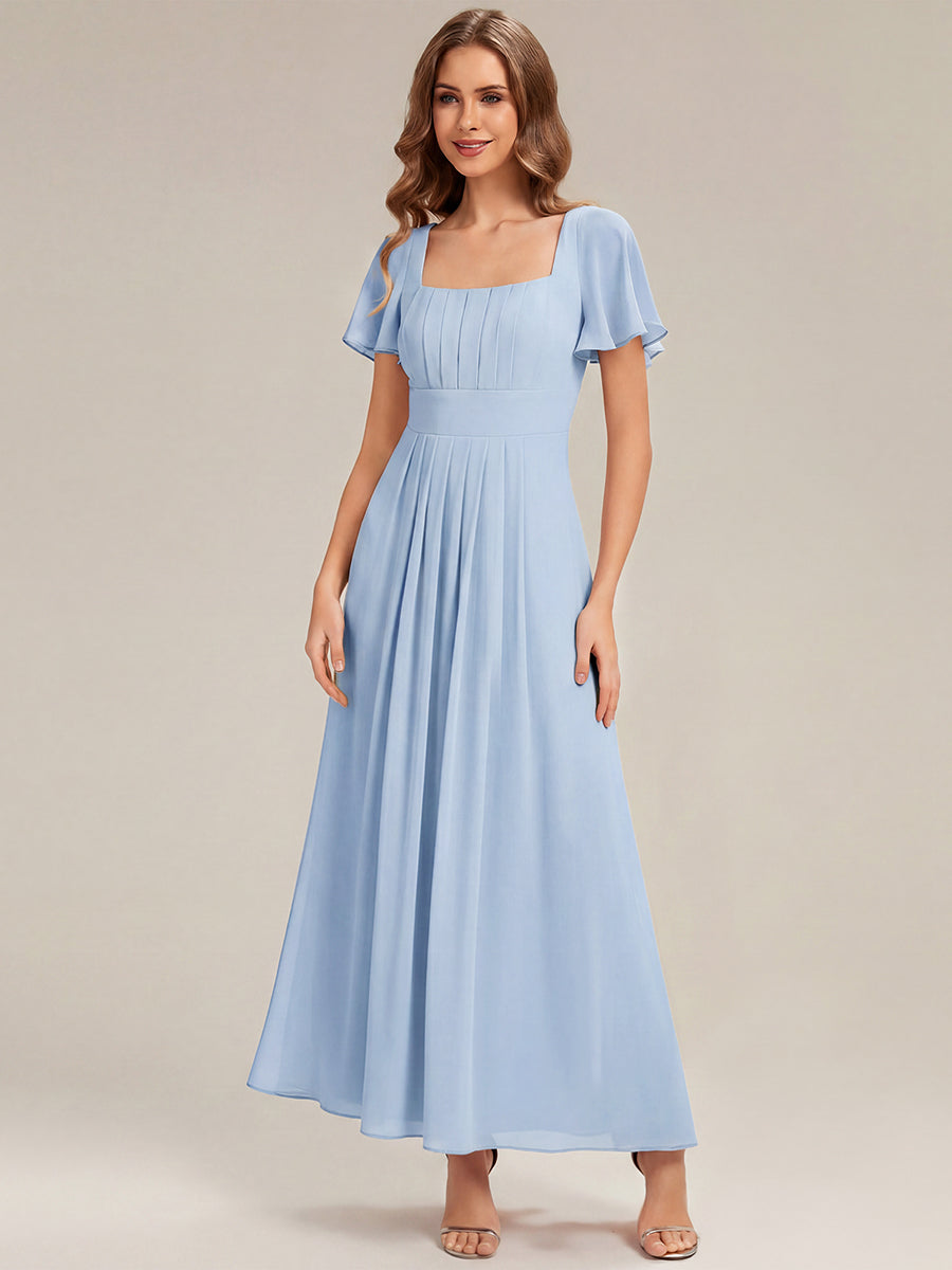 Color=Ice Blue | Fast Delivery Short Sleeve Ruffle Backless Ruched A-Line Floor Length Bridesmaid Dresses-Ice Blue 4