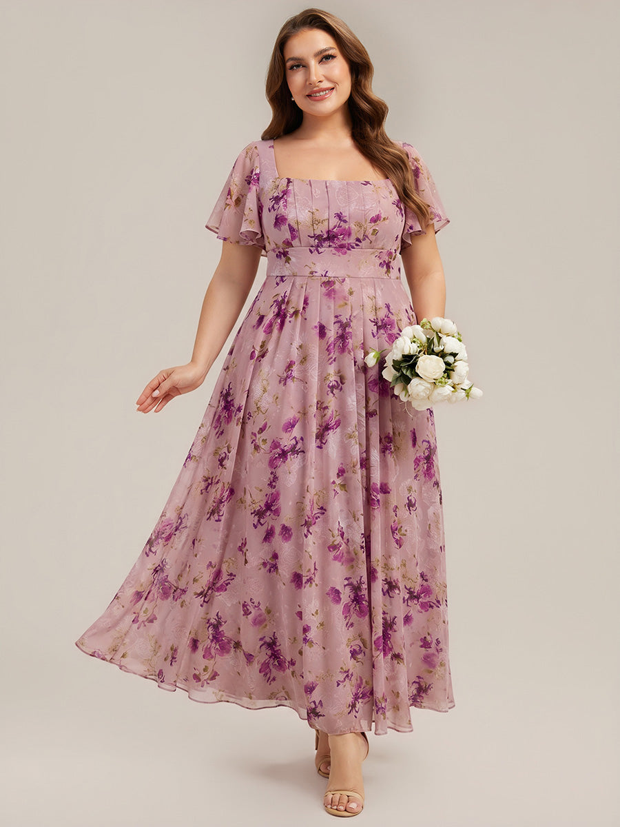 Color=Light Purple Print | Bulk Order Short Sleeve Ruffle Backless Ruched A-Line Maxi Bridesmaid Dresses-Light Purple Print 16