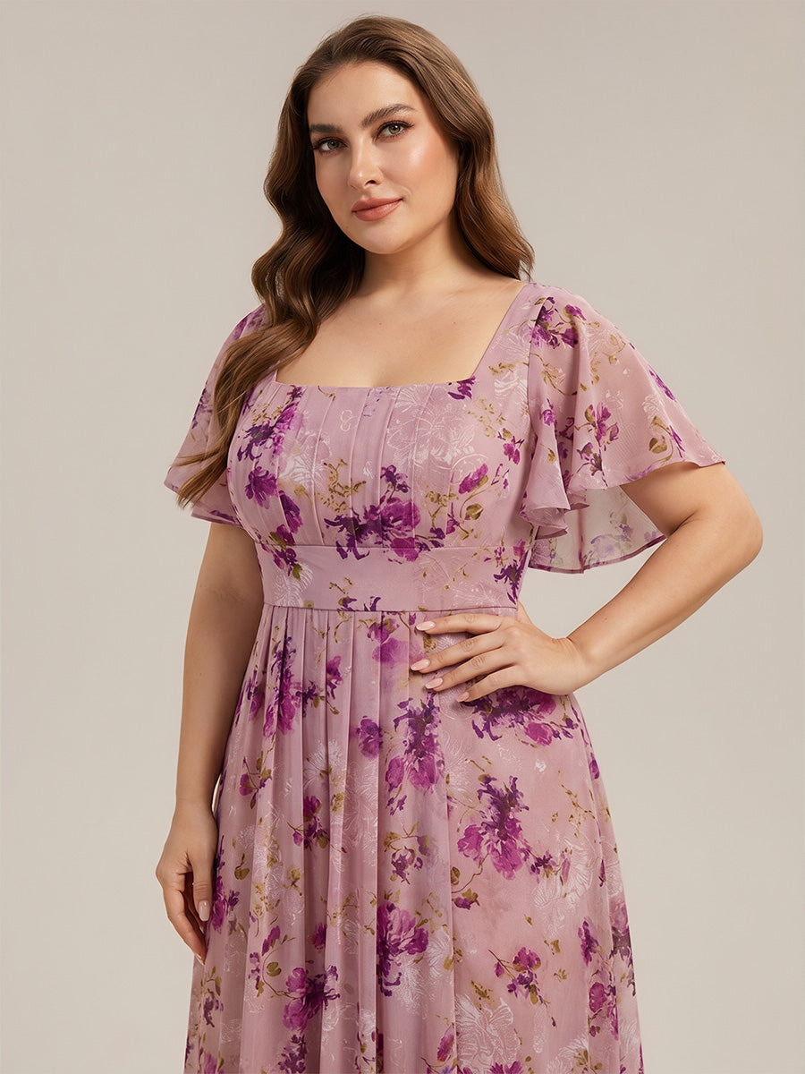 Color=Light Purple Print | Bulk Order Short Sleeve Ruffle Backless Ruched A-Line Maxi Bridesmaid Dresses-Light Purple Print 18