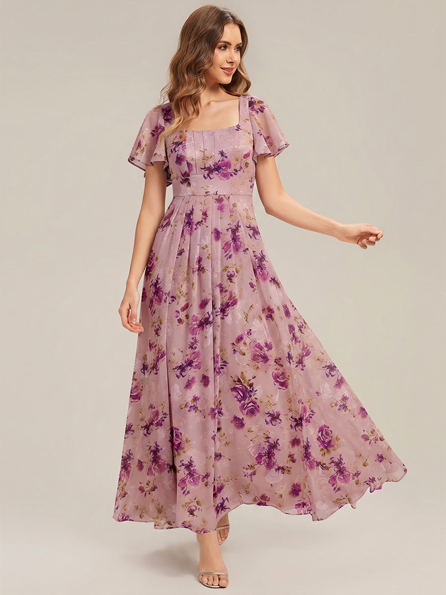 Color=Light Purple Print | Bulk Order Short Sleeve Ruffle Backless Ruched A-Line Maxi Bridesmaid Dresses-Light Purple Print 11