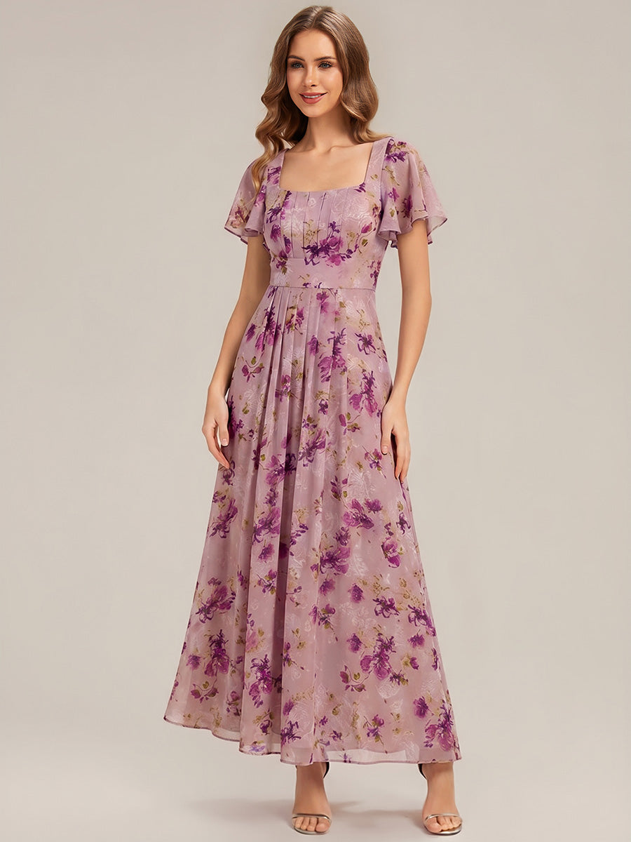 Color=Light Purple Print | Bulk Order Short Sleeve Ruffle Backless Ruched A-Line Maxi Bridesmaid Dresses-Light Purple Print 15