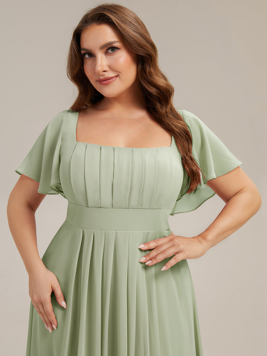 Color=Mint Green | Fast Delivery Short Sleeve Ruffle Backless Ruched A-Line Floor Length Bridesmaid Dresses-Mint Green 28