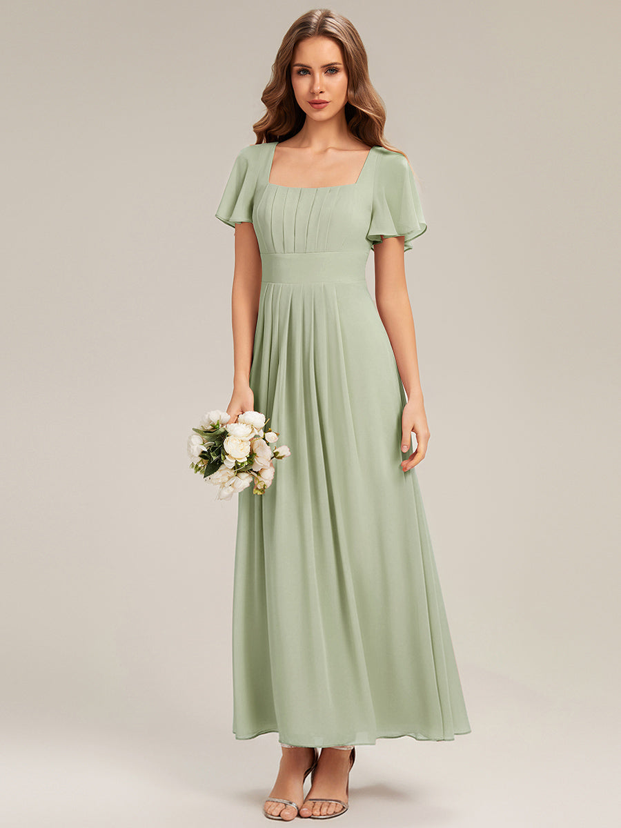 Color=Mint Green | Fast Delivery Short Sleeve Ruffle Backless Ruched A-Line Floor Length Bridesmaid Dresses-Mint Green 24