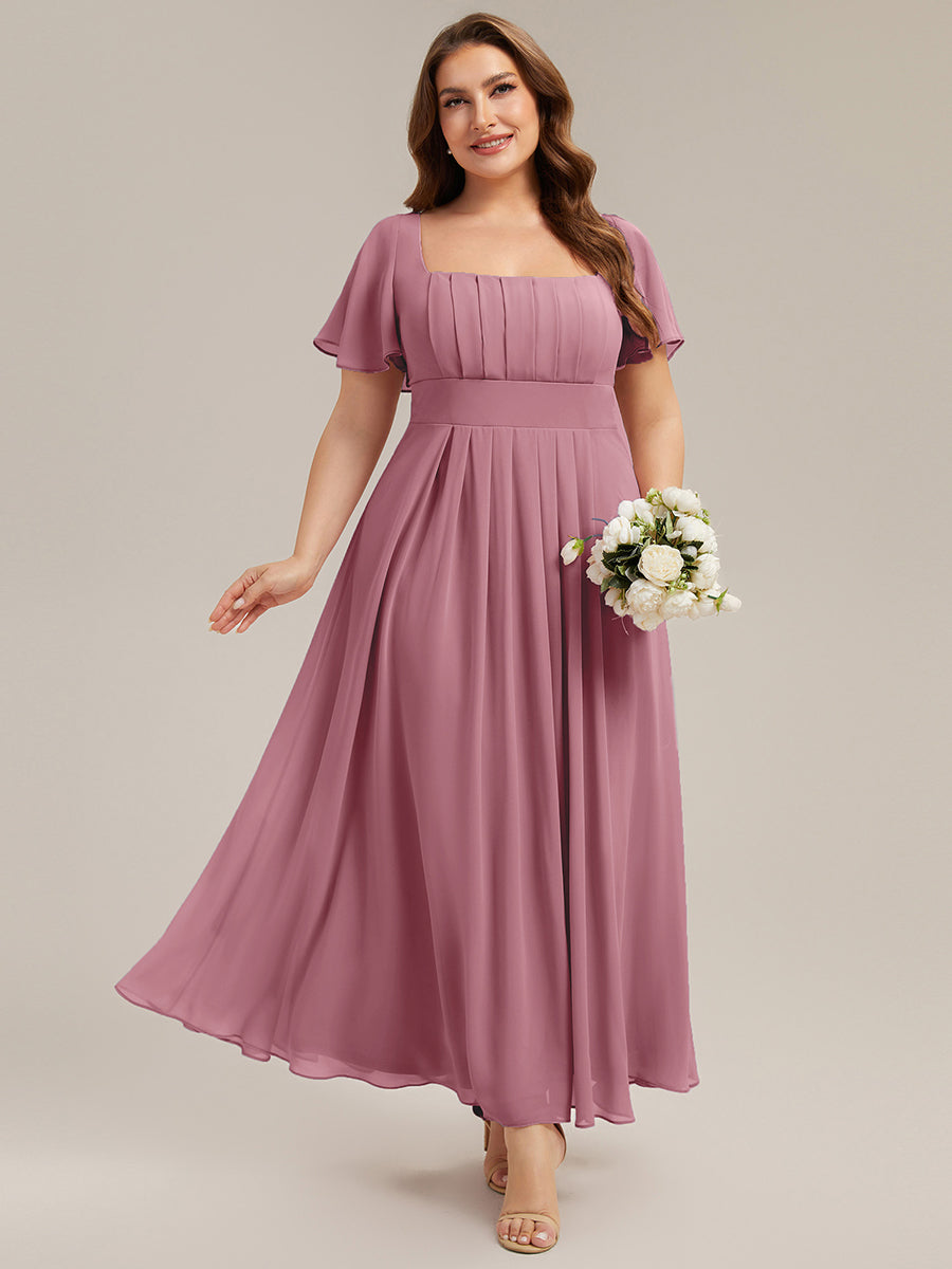 Color=Purple Orchid | Factory Design Short Sleeve Ruffle Backless Ruched A-Line Maxi Bridesmaid Dresses-Purple Orchid 16