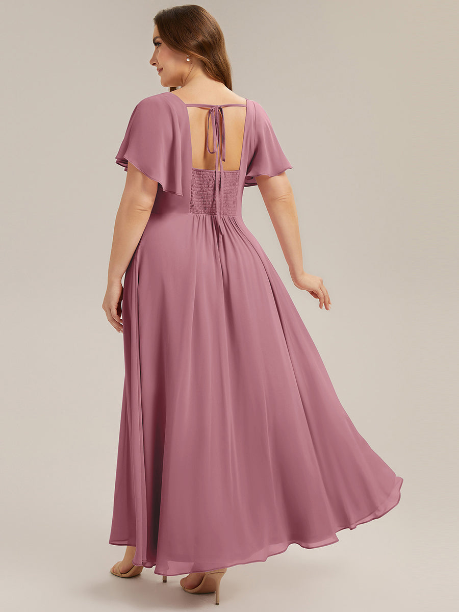 Color=Purple Orchid | Factory Design Short Sleeve Ruffle Backless Ruched A-Line Maxi Bridesmaid Dresses-Purple Orchid 17