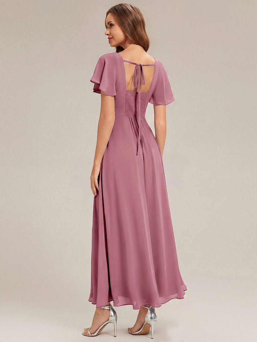 Color=Purple Orchid | Factory Design Short Sleeve Ruffle Backless Ruched A-Line Maxi Bridesmaid Dresses-Purple Orchid 12