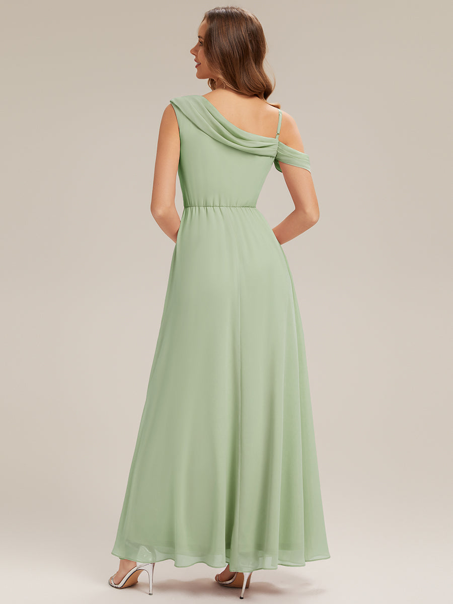 Color=Mint Green | Fast Delivery Short Sleeve Asymmetrical A-Line Floor Length Rhinestone Bridesmaid Dresses-Mint Green 12