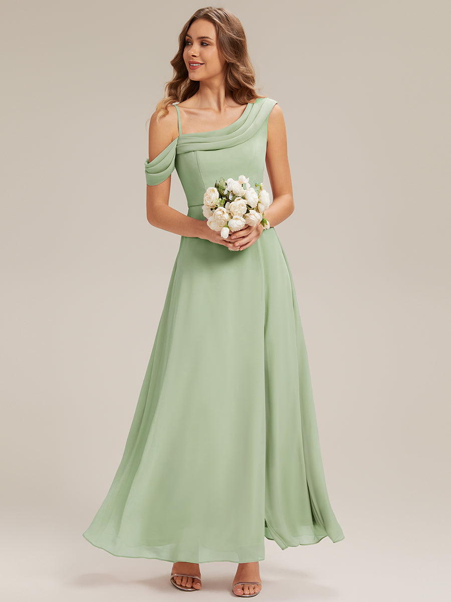 Color=Mint Green | Fast Delivery Short Sleeve Asymmetrical A-Line Floor Length Rhinestone Bridesmaid Dresses-Mint Green 15