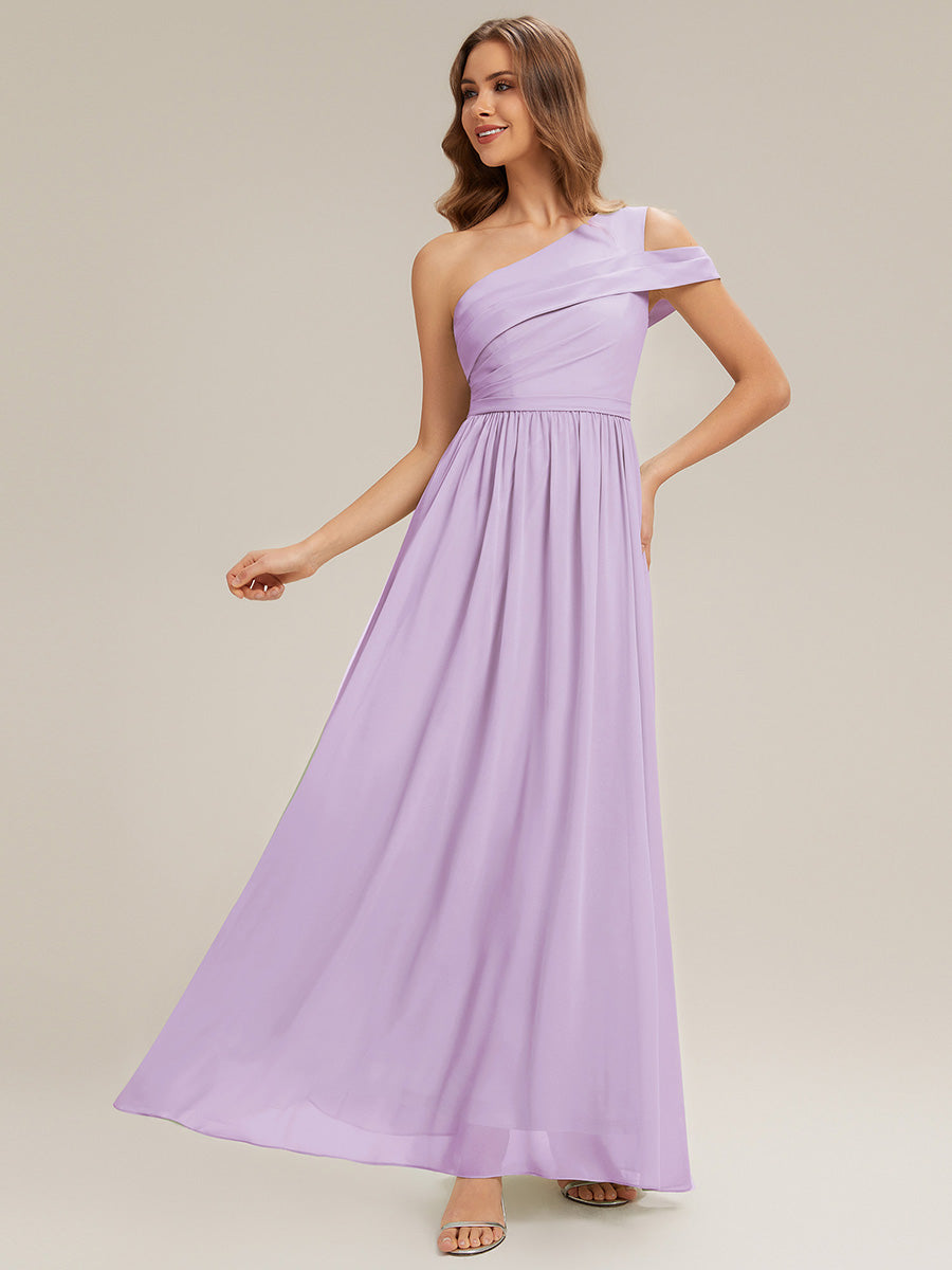 Color=Frosted Lilac | Volume Discounts Short Sleeve Asymmetrical Non-Stretch A-Line Floor Length Bridesmaid Dresses-Frosted Lilac 1