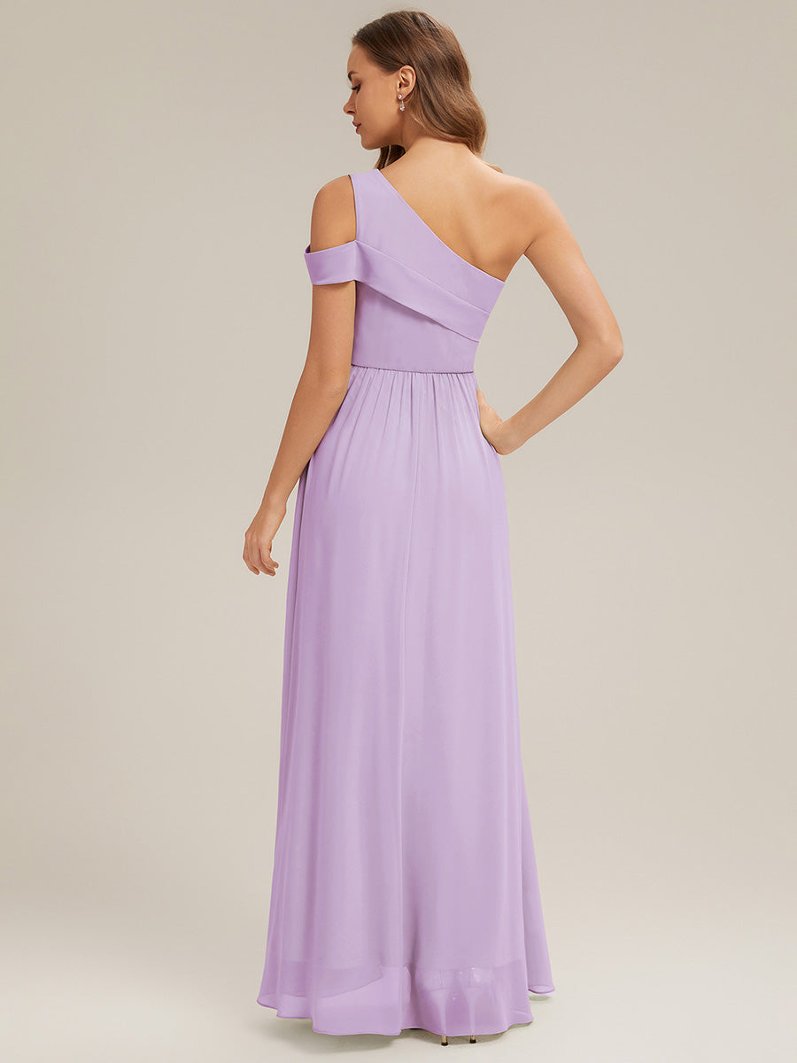 Color=Frosted Lilac | Volume Discounts Short Sleeve Asymmetrical Non-Stretch A-Line Floor Length Bridesmaid Dresses-Frosted Lilac 2