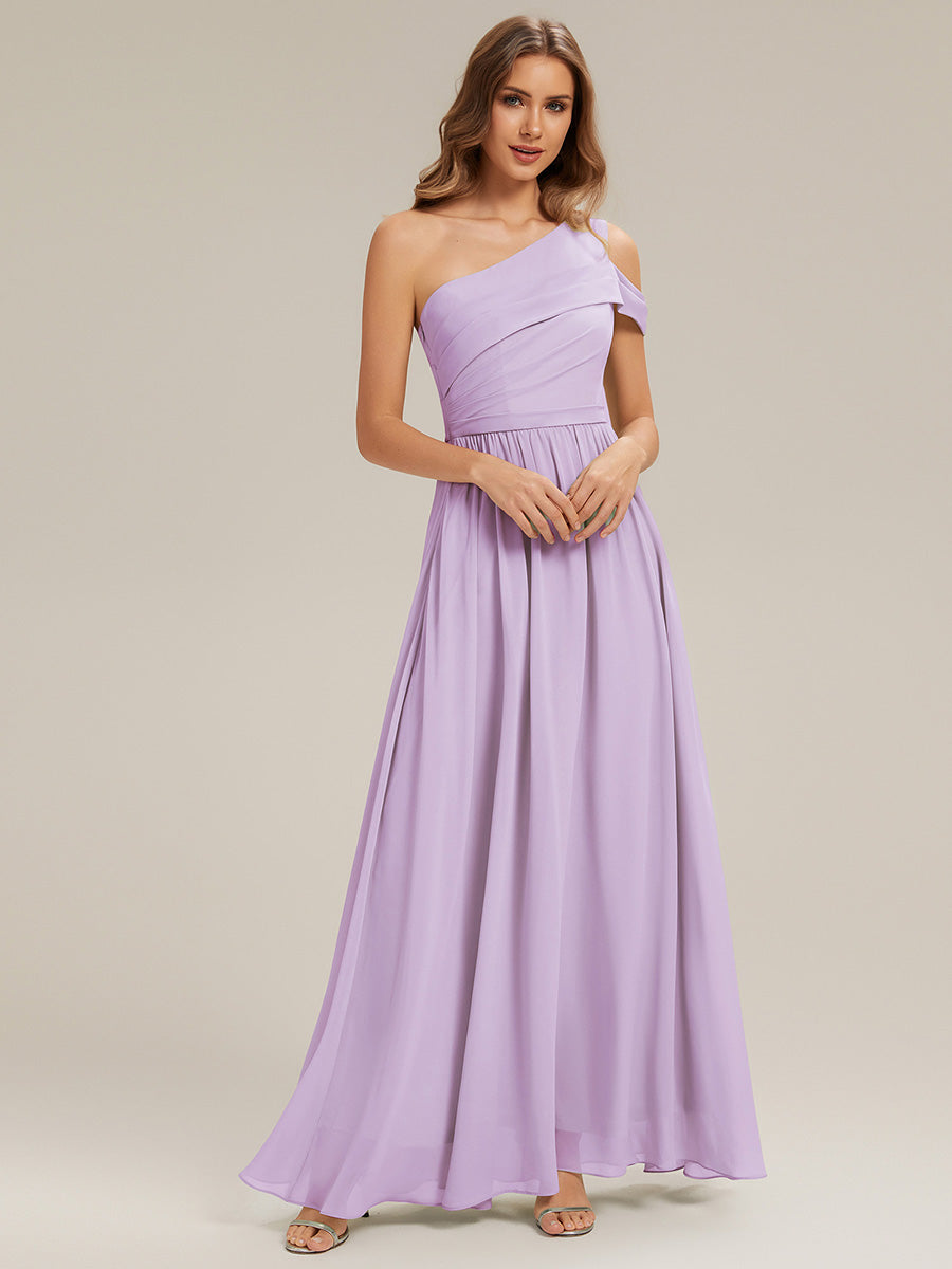 Color=Frosted Lilac | Volume Discounts Short Sleeve Asymmetrical Non-Stretch A-Line Floor Length Bridesmaid Dresses-Frosted Lilac 4