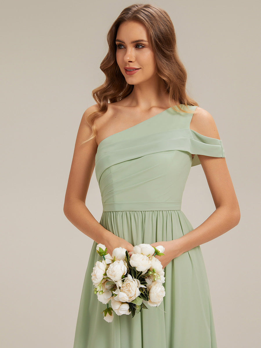 Color=Mint Green | Volume Discounts Short Sleeve Asymmetrical Non-Stretch A-Line Floor Length Bridesmaid Dresses-Mint Green 8
