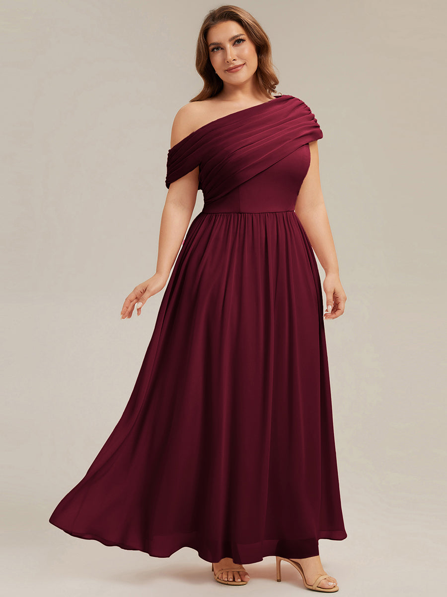 Color=Burgundy | Wholesale Asymmetrical Off Shoulder Gathered A-Line Floor Length Bridesmaid Dresses-Burgundy 9