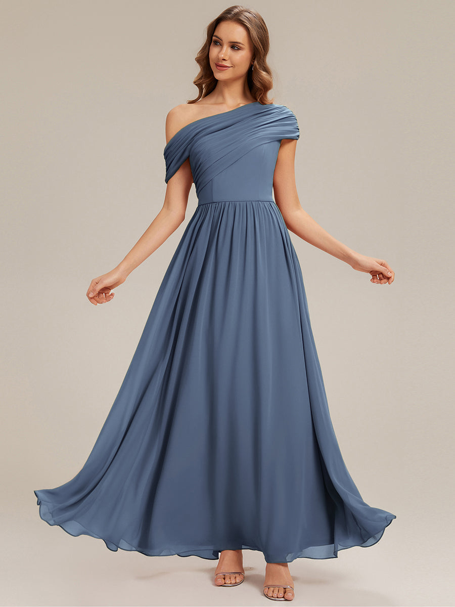 Color=Dusty blue | Wholesale Strapless Asymmetrical A-Line Gathered Floor Length Bridesmaid Dresses-Dusty blue 1