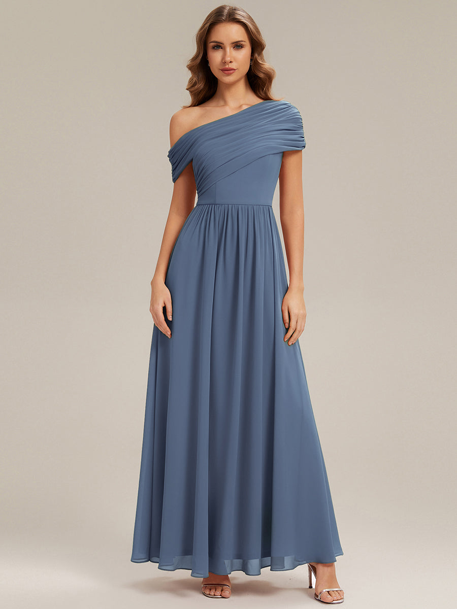 Color=Dusty blue | Wholesale Strapless Asymmetrical A-Line Gathered Floor Length Bridesmaid Dresses-Dusty blue 3