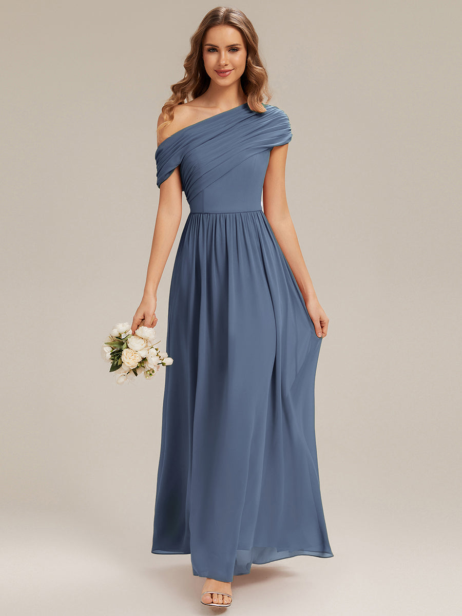 Color=Dusty blue | Wholesale Strapless Asymmetrical A-Line Gathered Floor Length Bridesmaid Dresses-Dusty blue 4